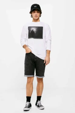 Springfield Bermuda Em Knit Denim Preto-Lavado Mix Cinza New