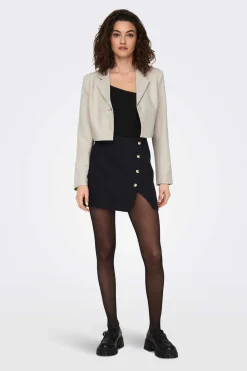 Only Blusoes E Casacos-Blazer Crop Gola Lapelas
