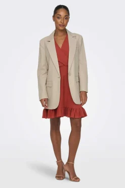 Only Blusoes E Casacos-Blazer Oversized Com Linho