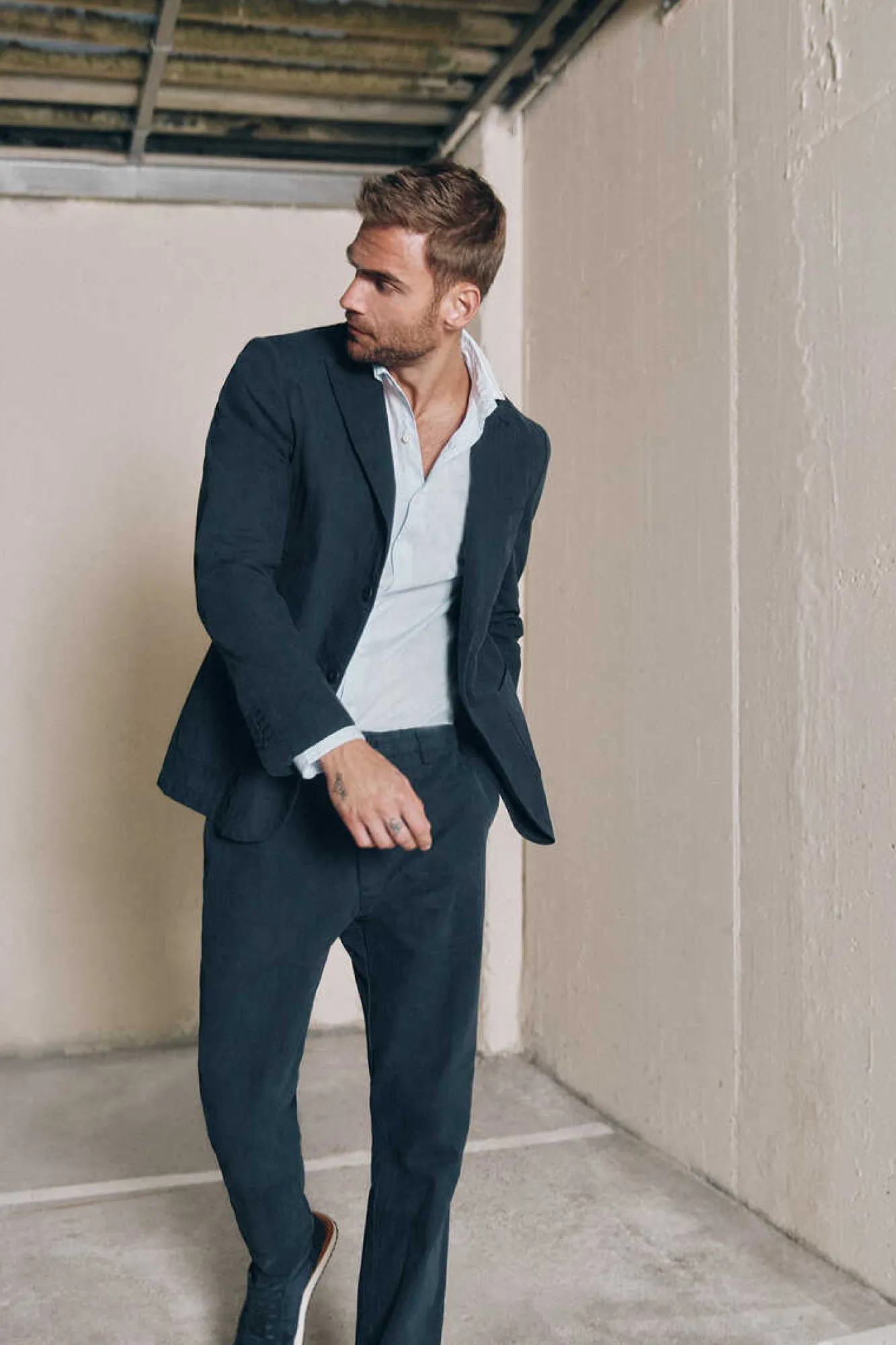 Ooto Blazer Slim Algodao Azul Outlet