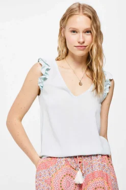 Springfield Camisas E Blusas-Blusa Bimateria Alcas Folhos