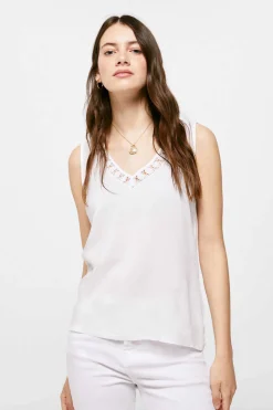 Springfield Camisas E Blusas-Blusa Bimateria Decote Bico Lace