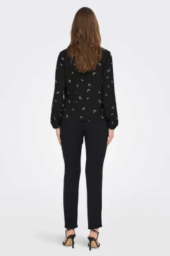 Only Camisas E Blusas-Blusa De Manga Comprida Estampada E Gola Redonda