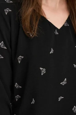 Only Camisas E Blusas-Blusa De Manga Comprida Estampada E Gola Redonda