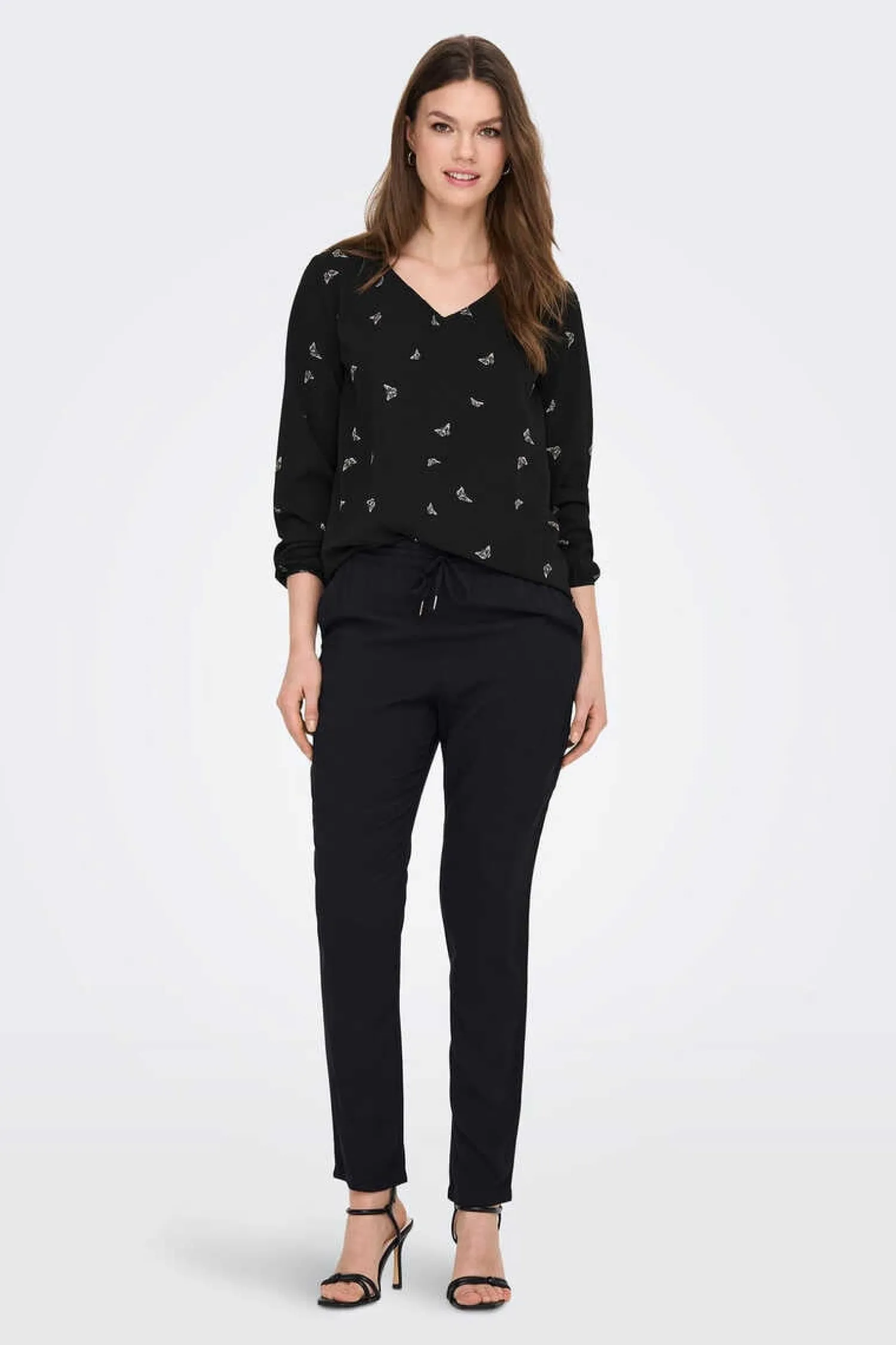 Only Camisas E Blusas-Blusa De Manga Comprida Estampada E Gola Redonda