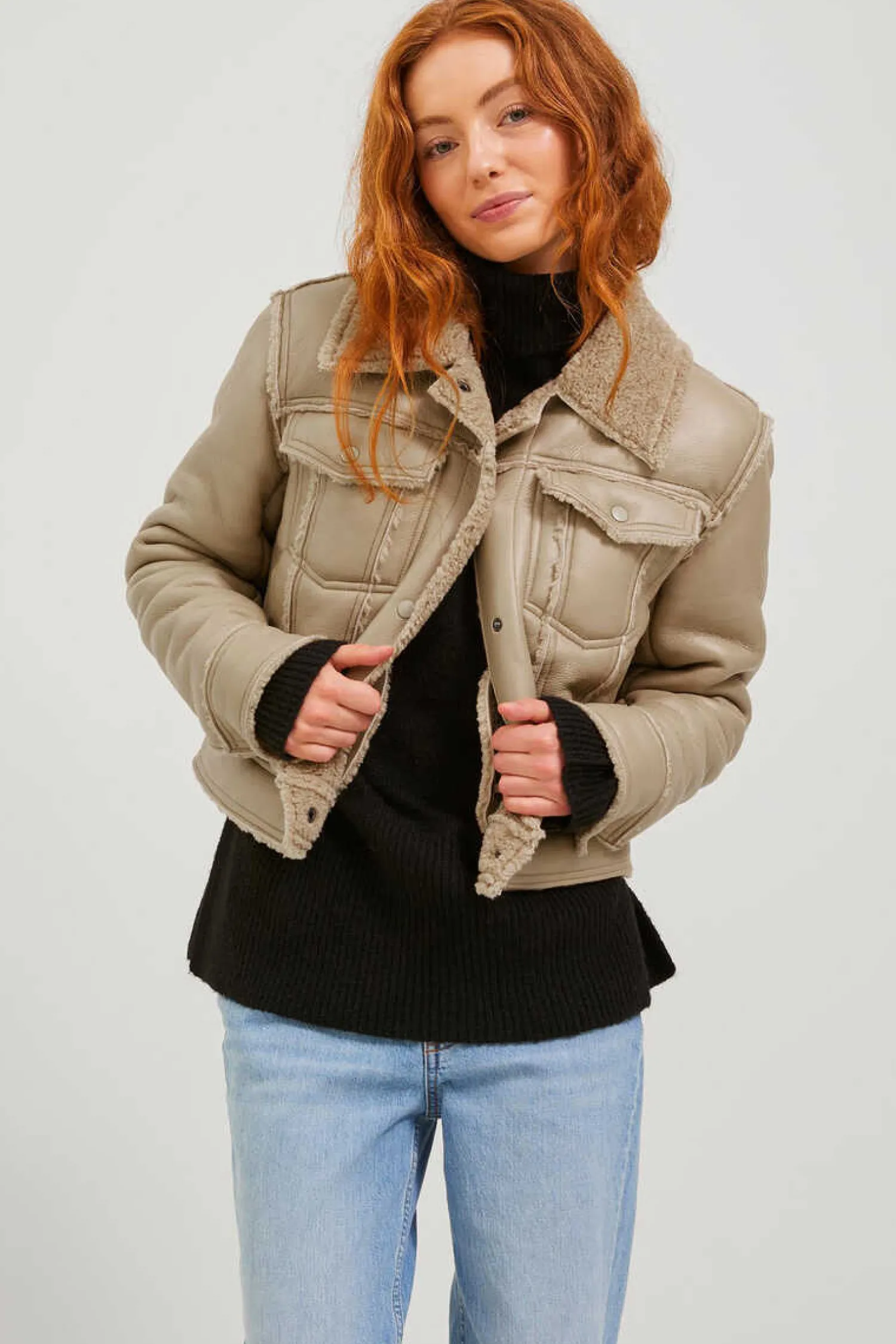 Jack & Jones Blusoes E Casacos-Blusao De Polipele Com Borrego