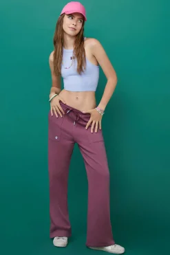 HI&BYE Calcas-Calcas Compridas Flare Felpa Bordeaux