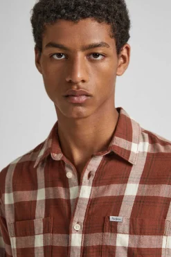 Pepe Jeans Camisa Algodao Quadrados Castanho Discount
