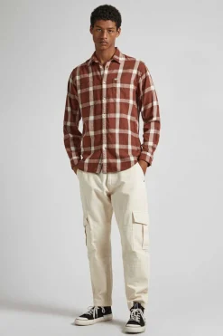 Pepe Jeans Camisa Algodao Quadrados Castanho Discount