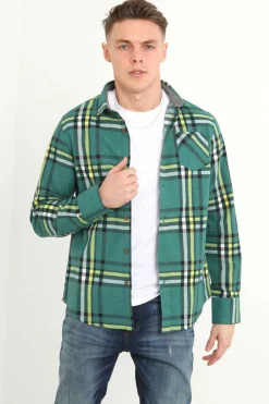 Brave Soul Camisa Aos Quadrados Com Bolso Verde Clearance