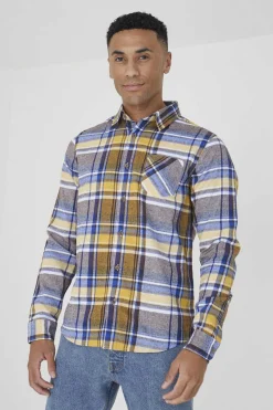 Brave Soul Camisa Aos Quadrados Com Bolso Natural New