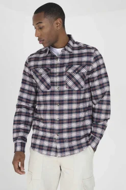 Brave Soul Camisa Aos Quadrados Com Dois Bolsos Marinho Hot