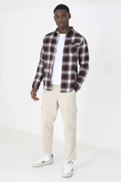 Brave Soul Camisa Aos Quadrados Com Bolso Cor Hot