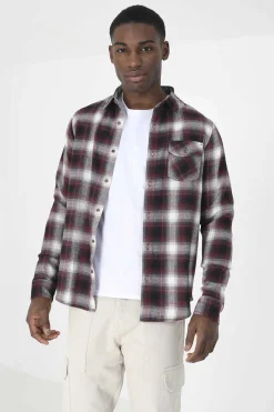 Brave Soul Camisa Aos Quadrados Com Bolso Cor Hot