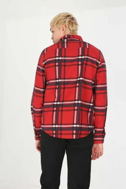 Brave Soul Camisa Aos Quadrados Com Bolso Vermelho Online