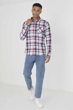 Brave Soul Camisa Aos Quadrados Com Bolso Natural New