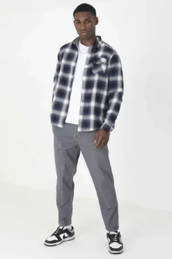 Brave Soul Camisa Aos Quadrados Com Bolso Marinho Mistura Hot