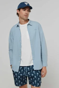 Pepe Jeans Camisa De Algodao Unicolor Slim Fit. Azul Best