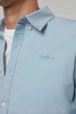 Pepe Jeans Camisa De Algodao Unicolor Slim Fit. Azul Best