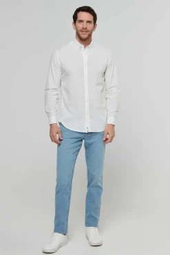 Pepe Jeans Camisa De Algodao Unicolor Slim Fit. Branco Outlet