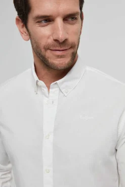 Pepe Jeans Camisa De Algodao Unicolor Slim Fit. Branco Outlet