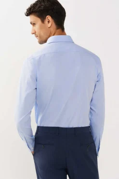 Cortefiel Camisa De Fato Lisa Facil De Engomar Azul Outlet