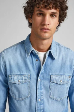 Pepe Jeans Camisa De Ganga Slim Fit Azulado Best
