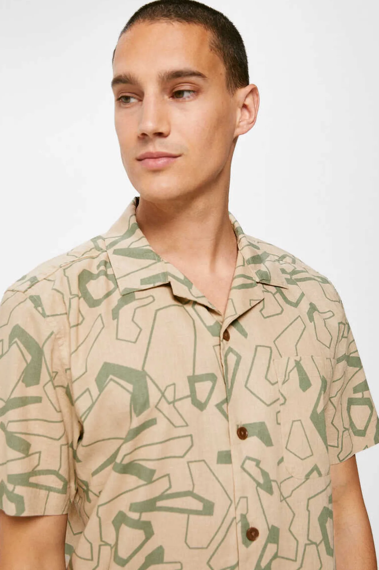 Springfield Camisa De Linho Estampada Camel Clearance