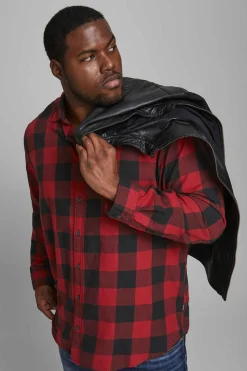 Jack & Jones PLUS Camisa De Sarja Xadrez Loose Fit Plus Red Outlet