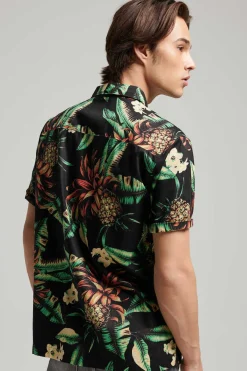 Superdry Camisa Havaiana De Manga Curta Vintage Natural New