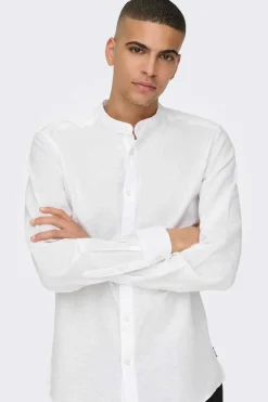 Only & Sons Camisa Linho Gola Mao Branco Sale
