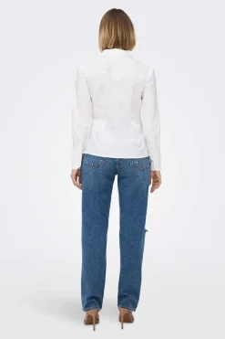 Only Camisas E Blusas-Camisa Manga Comprido Colarinho De Lapelas