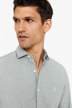 Cortefiel Camisa Oxford Liso Corte Slim Verde Hot