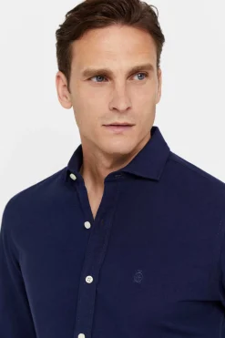 Cortefiel Camisa Oxford Liso Corte Slim Azul Outlet