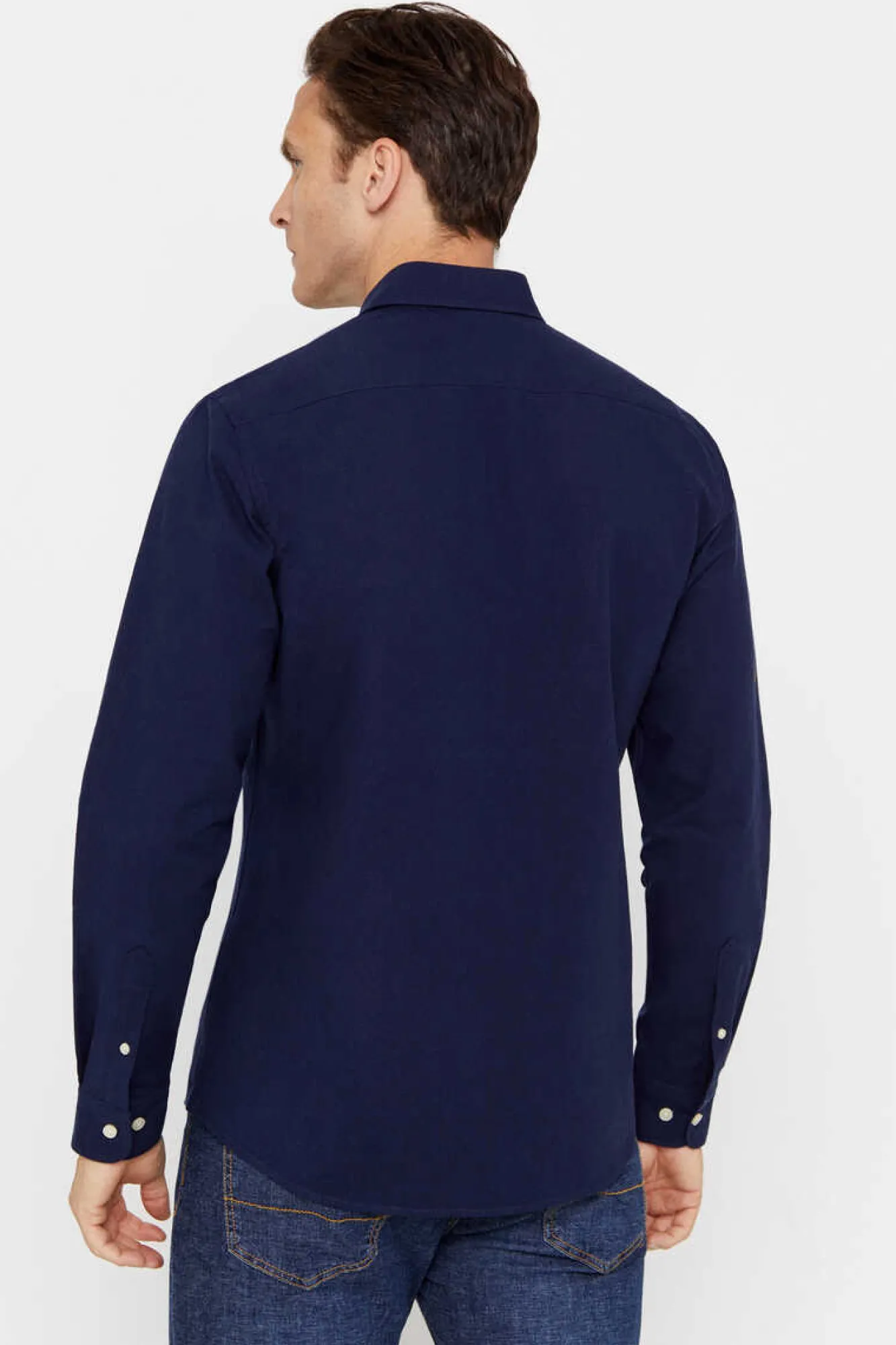 Cortefiel Camisa Oxford Liso Corte Slim Azul Outlet