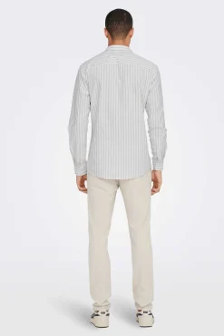 Only & Sons Camisa Oxford Riscas Castanho Outlet