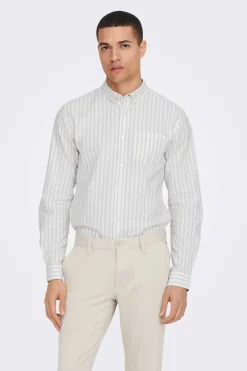 Only & Sons Camisa Oxford Riscas Castanho Outlet