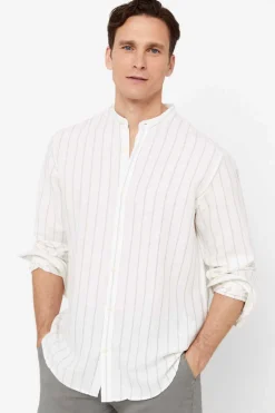 Cortefiel Camisa Polo Riscas Linho Algodao Verde Outlet