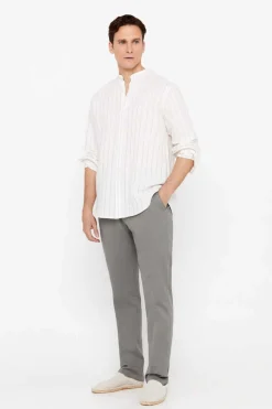 Cortefiel Camisa Polo Riscas Linho Algodao Verde Outlet