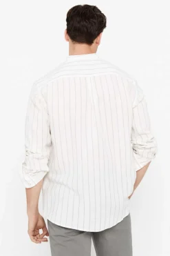 Cortefiel Camisa Polo Riscas Linho Algodao Verde Outlet