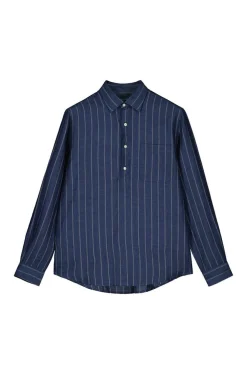 Cortefiel Camisa Polo Riscas Linho Algodao Azul Discount