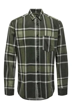 Only & Sons Camisa Regular Fit Quadrados Verde Outlet