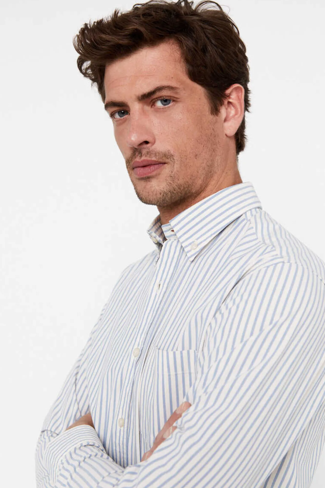 Cortefiel Camisa Riscas Facil De Engomar Azul New