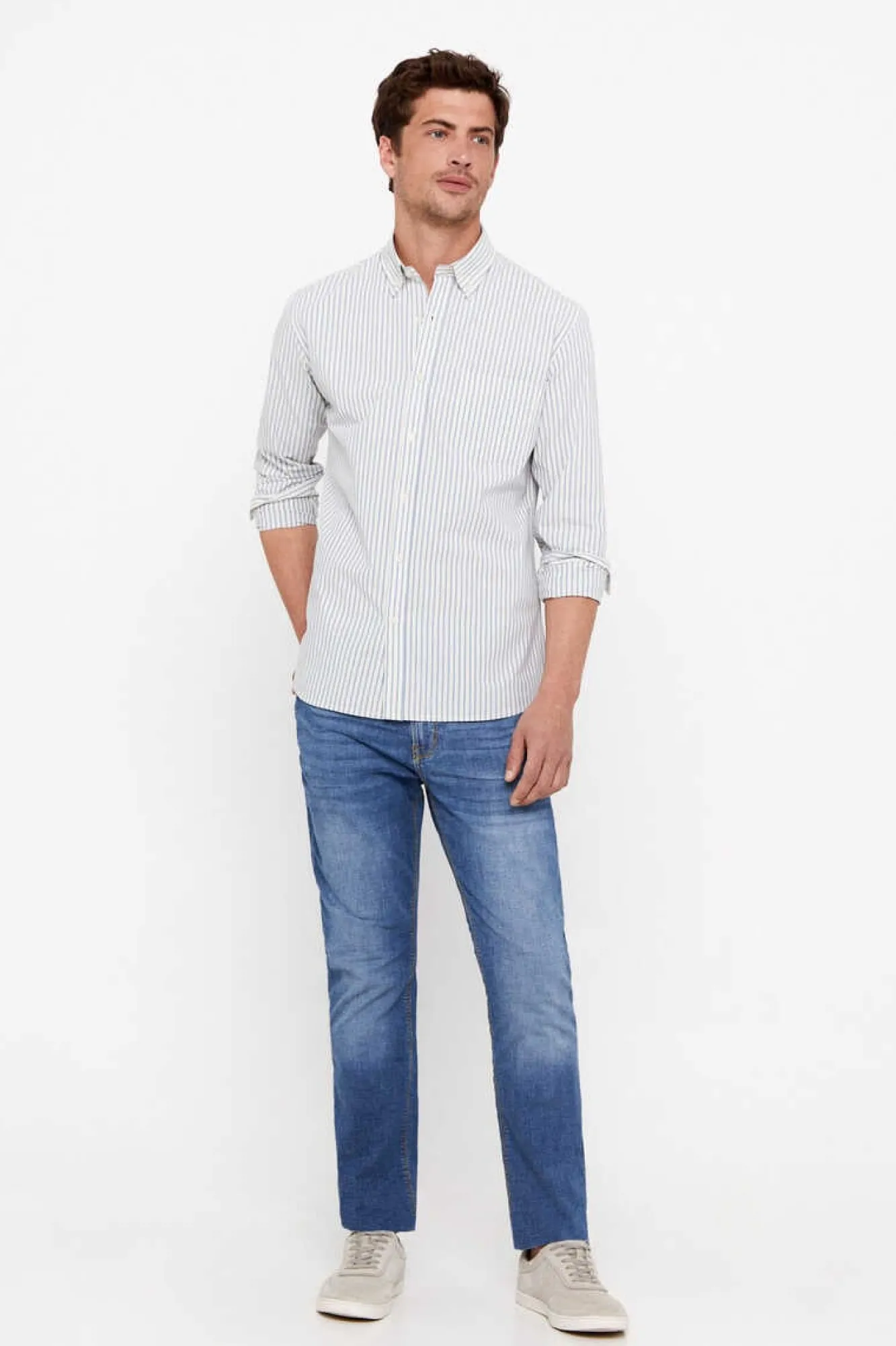 Cortefiel Camisa Riscas Facil De Engomar Azul New