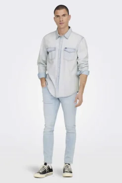 Only & Sons Camisa Tecido Denim Mix Azul Outlet