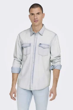 Only & Sons Camisa Tecido Denim Mix Azul Outlet