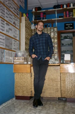 Ooto Camisa Xadrez Lavada Slim Fit Azul Discount