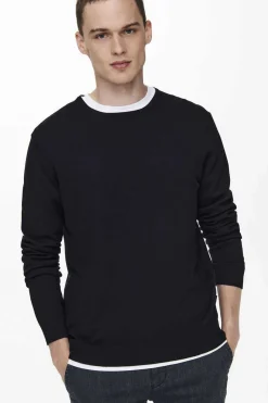 Only & Sons Camisola Basica Com Gola Caixa Marinho New