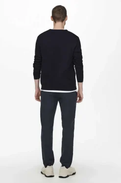 Only & Sons Camisola Basica Com Gola Caixa Marinho New