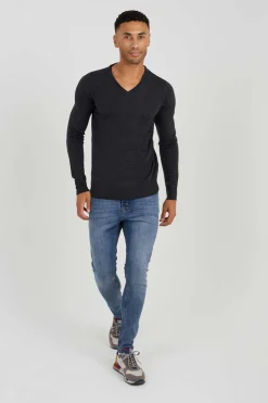 Brave Soul Camisola Basica Com Gola Em Bico Mix Cinza